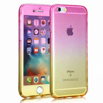 König Design Crystal Case Hülle für Apple iPhone 6s Plus Pink Gelb Rahmen Full Body