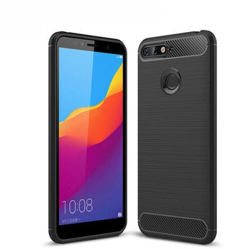 König Design Huawei Honor 7A Hülle Silikon Schwarz Carbon Optik Case TPU Handyhülle Bumper 211775