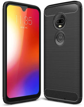 König Design Motorola Moto G7 TPU Case Carbon Fiber Optik Brushed Schutz Hülle Schwarz