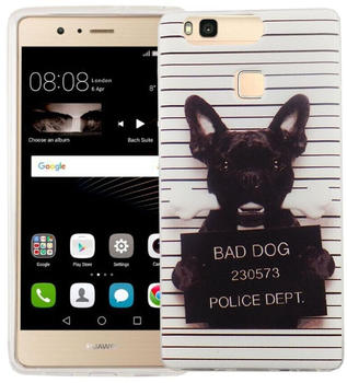 König Design Handy Hülle für Huawei P9 Lite Cover Case Schutz Tasche Motiv Slim Silikon TPU Böser Hund Weiß
