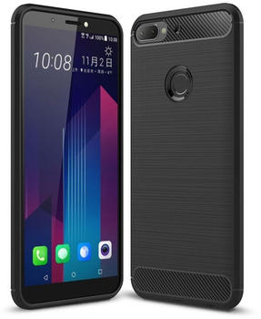 König Design HTC Desire 12 Plus Hülle Silikon Schwarz Carbon Optik Case TPU Handyhülle Bumper 211790