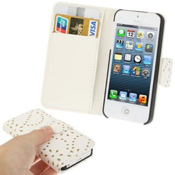 König Design Schutzhülle (Flip Quer) für Handy Apple iPhone 5 / 5s Weiß