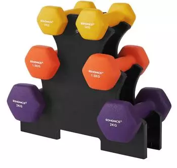 Songmics Kurzhantel-Set Hexagon mit Hantelständer, 3 Paar, Neopren (SYL69BK)