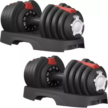 Songmics Kurzhanteln-Set verstellbar 1,5–12,5kg mit Ständer, 2er-Set, schwarz-rot