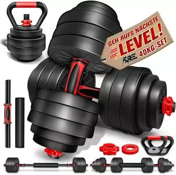 Re-Sport Hantelset 2-in-1 mit Kettlebell, verstellbar 40kg (HTZMKB40)
