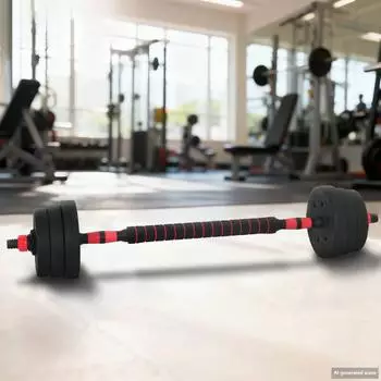 vidaXL 2-in-1 Kurzhantel & Langhantel Set 20kg, schwarz/rot (42023463)