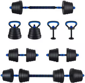 vidaXL 4-in-1 Kurzhantel-Langhantel-Kettlebell-Set 30kg, schwarz/blau (42023470)