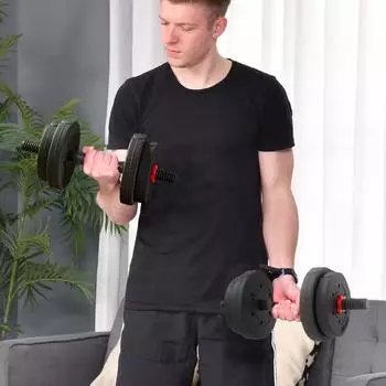 HomCom 2-in-1 Hantel-Set verstellbar, Kurzhantel & Langhantel, 15kg