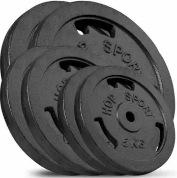 Hop-Sport Hantelscheiben-Set Gusseisen 60kg, Bohrung 30/31mm (2x15kg, 2x10kg, 2x5kg)