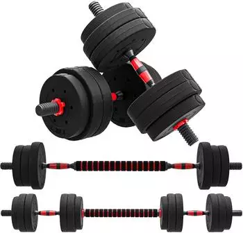 HomCom 2-in-1 Hantel-Set verstellbar 25kg, Kurz- & Langhantel, Metall/HDPE