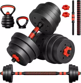 Relaxdays Hantelset Kurzhantel, Langhantel, Kettlebell & Gewichtsscheiben 19kg (10054330_0)