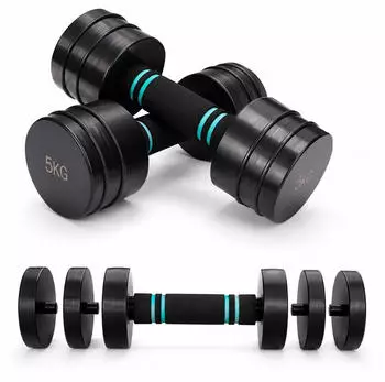 Relaxdays Hantel-Set verstellbar, 2er-Set, bis 5kg, EPE-Griff (schwarz/türkis)