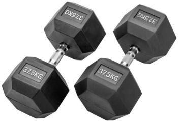 Bad Company Gummierte Hexagon Hanteln mit verchromten Griffen 2 x 37,5 kg (75 kg) (20312061)