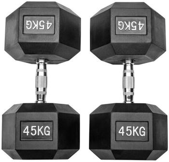 Bad Company Gummierte Hexagon Hanteln mit verchromten Griffen 2 x 45 kg (90 kg) (20312092)