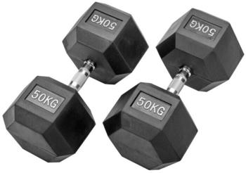 Bad Company Gummierte Hexagon Hanteln mit verchromten Griffen 2 x 50 kg (100 kg) (20312115)