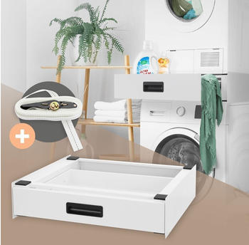 ML-Design Verbindungsrahmen für Waschmaschine und Trockner mit ausziehbarer Schublade, 60x55 cm, Weiß, aus Stahl, rutschfest