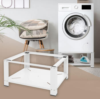 ML-Design Waschmaschinen Untergestell mit Ablage, 63x54 cm, Weiß, aus Stahl, bis 150kg, stabiler Waschmaschinensockel, 32cm hohes Podest als Unterbau für Trockner/Kühlschrank
