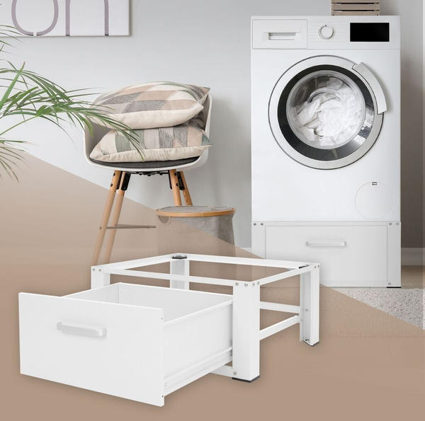 ML-Design Waschmaschinen Untergestell mit Schublade, 63x54 cm, Weiß, aus Stahl, bis 150kg,
