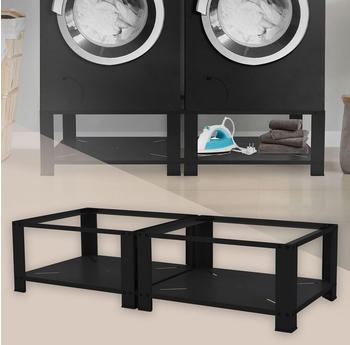 ML-Design Doppel Waschmaschinen Untergestell, 128x54 cm, Schwarz, aus Stahl, bis 150kg, inkl. 2 Ablagen, höhenverstellbar,