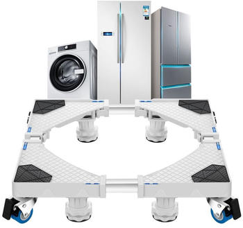 en.casa Waschmaschinen-Untergestell Kella Sockel 4 Rollen + 4 höhenverstellbare Füße bis 400 kg zum Transport und Erhöhen von Großgeräten verschiebbares Podest Weiß