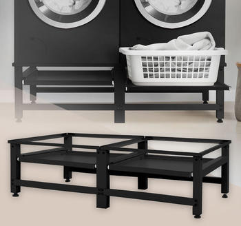 ML-Design Doppel Waschmaschinen Untergestell, 124x55x37 cm, Schwarz, aus Stahl, inkl. 2 Ablagen, bis 150 kg, verstellbare Füße, Doppeluntergestell Doppelpodest Erhöhung