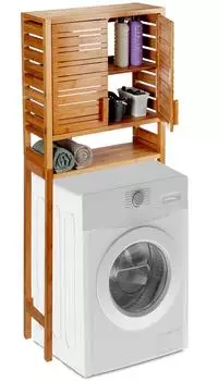 Relaxdays Waschmaschinenschrank Bambus, 3 Ablagen, 66x164,5x26cm
