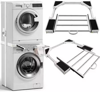 LuxusKollektion Verbindungsrahmen Waschmaschine/Trockner mit Ablage und Schublade, Kunststoff/Edelstahl
