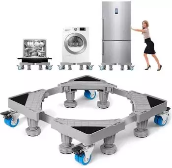 LuxusKollektion Waschmaschinen-Untergestell höhenverstellbar 42-66cm, 300kg, 8 Füße & 4 Räder