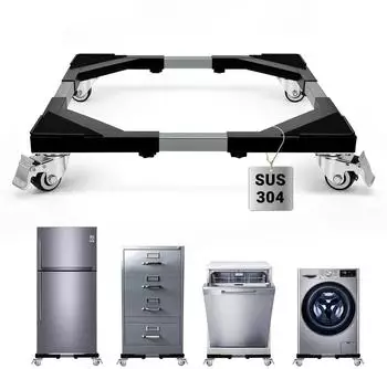 LuxusKollektion Waschmaschinen-Untergestell Edelstahl, h&ouml;henverstellbar 53-73cm, 300kg, schwarz, 4 Rollen