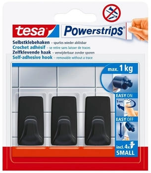 tesa Powerstrips Selbstklebehaken S Eckig Schwarz 3 Stück