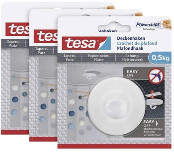 tesa Deckenhaken Tapeten & Putz -3er-Pack - selbstklebender Haken
