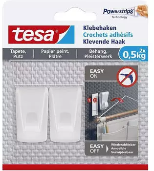 tesa Powerstrips Deko-Haken f&uuml;r Tapete & Putz wei&szlig; 0.5 kg Belastung 2 Stk.