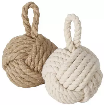 Spetebo T&uuml;rstopper Jute Knoten Kugel beige/creme, 2er Set (9477)