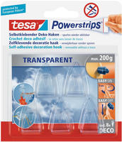 Tesa 58900-00013-03, tesa Powerstrips TRANSPARENT Klebehaken f&uuml;r max. 200,0 g, 2,0 x