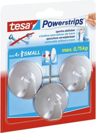 tesa Powerstrips Small rund mattchrom 3 Haken / 4 Strips Small