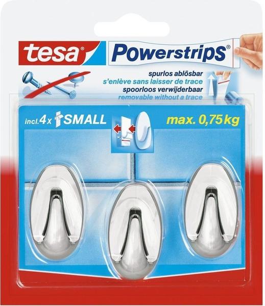 tesa Powerstrips Small Oval chrom 3 Haken / 4 Strips Small