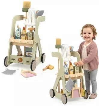 Mamabrum Kinder-Putzwagen aus Holz mit Zubehör, 11-tlg.