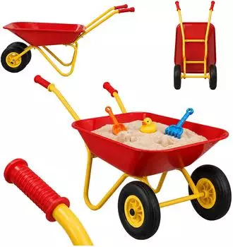 Relaxdays Kinderschubkarre 2 R&auml;der, Metall/Kunststoff, rot