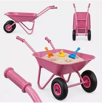 Relaxdays Schubkarre f&uuml;r Kinder, 2 R&auml;der, rosa, Metall/Kunststoff, 74x43x36cm