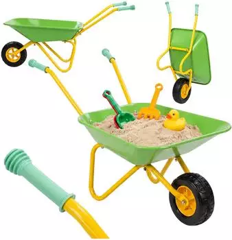 Relaxdays Kinder-Schubkarre mit rutschfesten Griffen, Metall/Kunststoff, hellgr&uuml;n