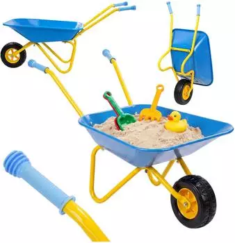 Relaxdays Kinder-Schubkarre mit rutschfesten Griffen, blau, Metall/Kunststoff