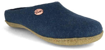 WoolFit Handgefilzte Pantoffeln Classic Gummisohle blau
