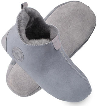 VANUBA OXFORD Damen Hausschuh Echtleder Hüttenschuhe Winter-Hausschuhe Gefüttert grau