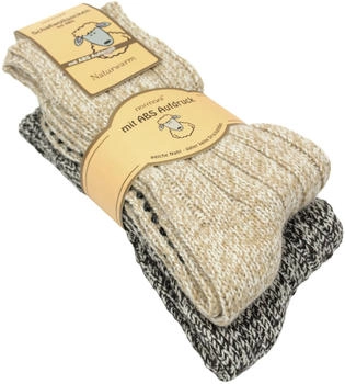 Normani 2 Paar Norweger-ABS-Socken Schafwolle Noppensocken