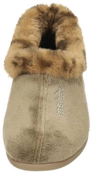 Manitu Hausschuh Slipper geschlossen Flauschstoff Strass Keilabsatz beige