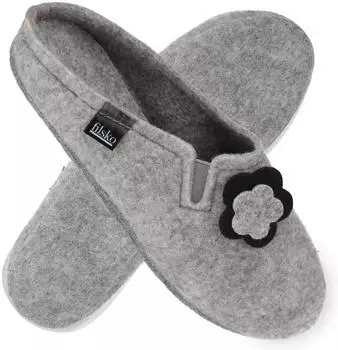 filsko Damen Filz Hausschuhe Blumenapplikation Winter Pantoffeln Filzsohle Gummisohle