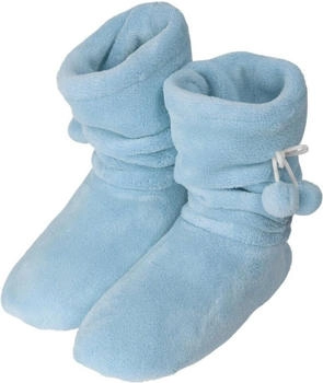 Normani Fleece-Hausschuhe Bommeln hellblau