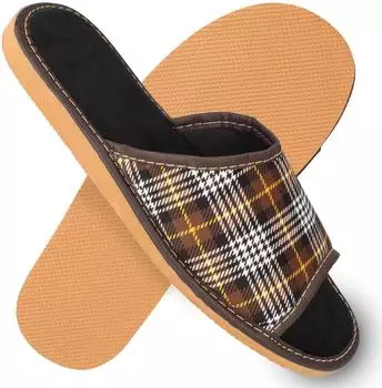 filsko Hausschuhe blau braun kariert Slip-On Open-Toe