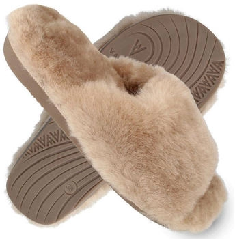 VANUBA ANOA Damen Hausschuh Echtleder Hüttenschuhe Winter-Hausschuhe Gefüttert beige