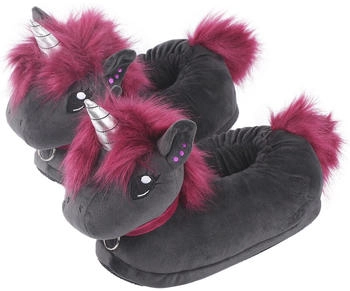 Corimori Plüsch-Hausschuhe Zombie Einhorn Pantoffeln Damen